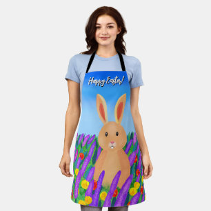 Cute Easter bunny in the flowers Apron