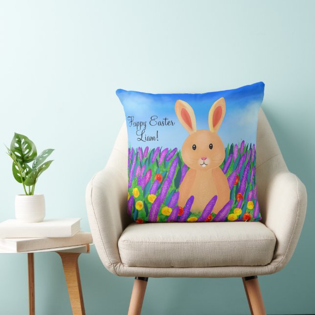 Cute Easter bunny in the flowers Cushion (Chair)