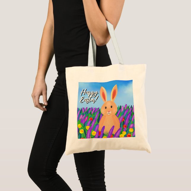 Cute Easter bunny in the flowers Tote Bag (Front (Product))