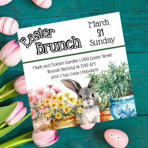 Cute Easter Bunny In the Garden Easter Brunch Invitation