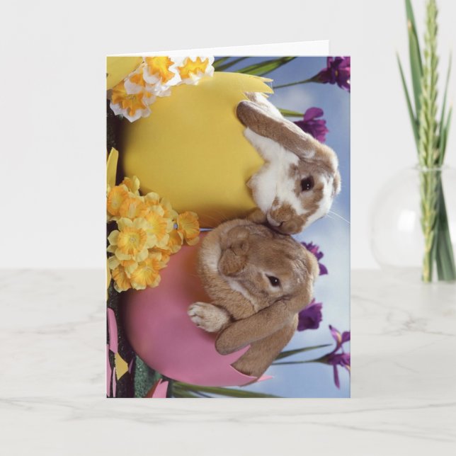 Cute Easter Bunny inside Eggs Holiday Card (Front)