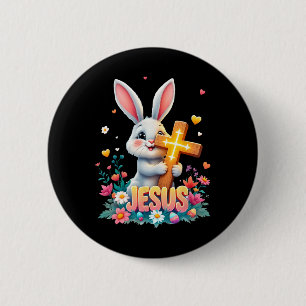 Cute Easter Bunny Jesus Faith Cross Christian 6 Cm Round Badge