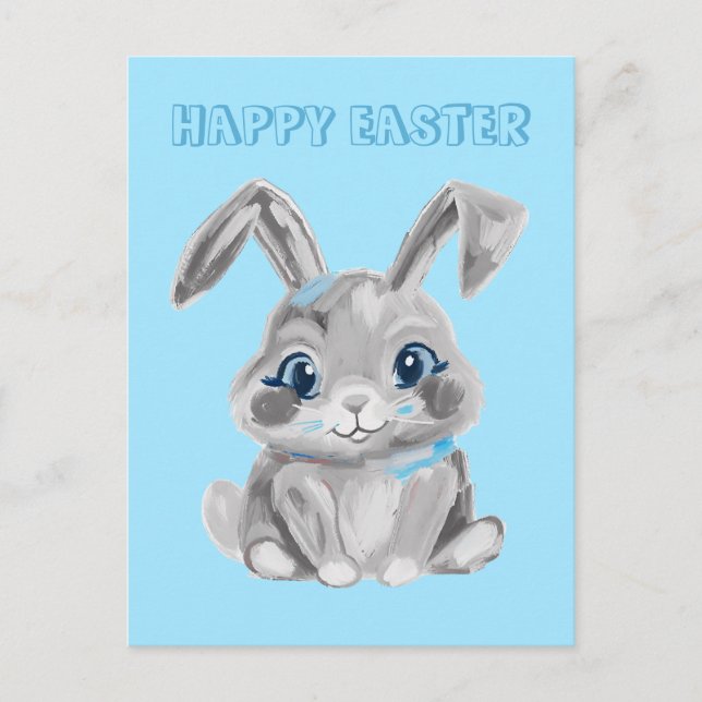 Cute Easter Bunny Kindergarten Teacher Blue Boys Postcard (Front)