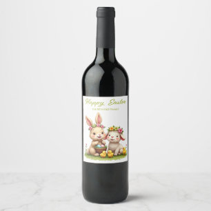 Cute Easter Bunny & Lamb   Spring Flowers & Chicks Wine Label