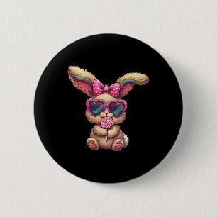 Cute Easter Bunny Lollipop Heart Gles Easter Day 6 Cm Round Badge