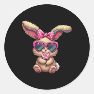 Cute Easter Bunny Lollipop Heart Gles Easter Day Classic Round Sticker