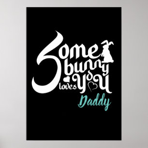 Cute Easter Bunny Love Black White Modern Typo  Poster