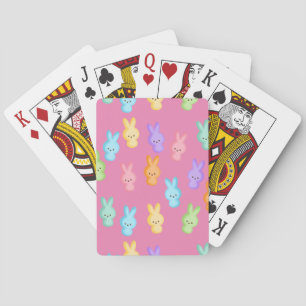 Cute Easter Bunny Marshmallow Treats on Pink Playing Cards
