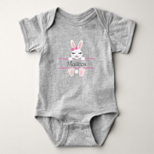 Cute Easter Bunny Monogram Add Name Girl Baby Bodysuit