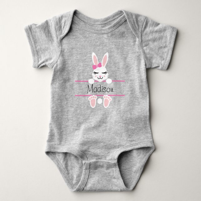 Cute Easter Bunny  Monogram Add Name Girl Baby Bodysuit (Front)