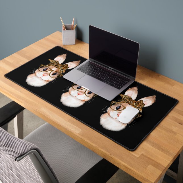 Cute Easter Bunny Mum Easter Leopard Year of the R Desk Mat (Office 2)