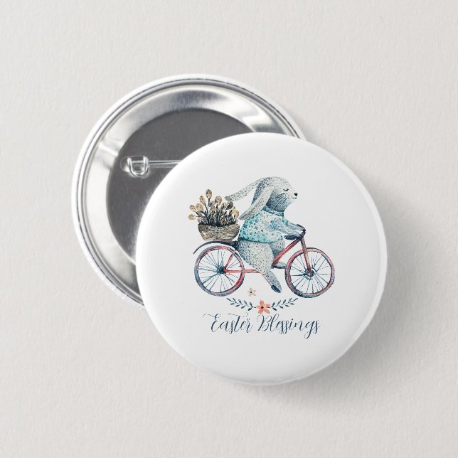 Cute Easter Bunny on a Bike 6 Cm Round Badge (Front & Back)