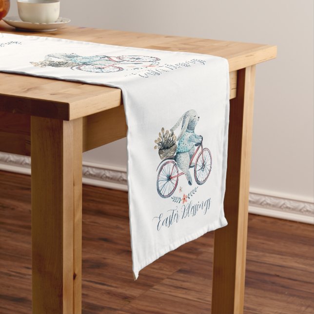 Cute Easter Bunny on a Bike Long Table Runner (In Situ)