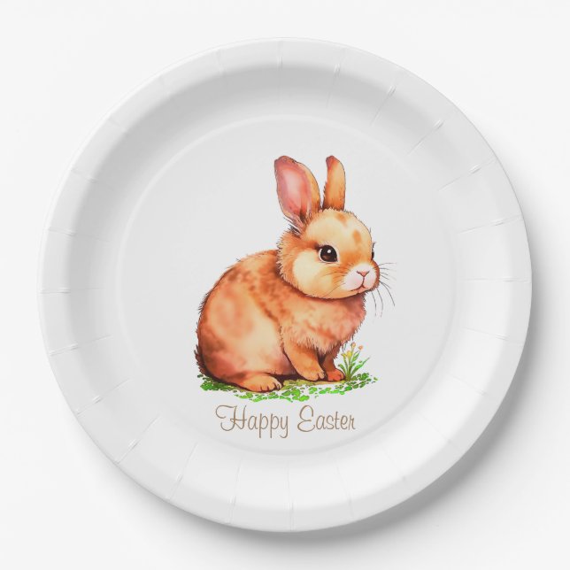 Cute Easter Bunny on White Paper Plate (Front)