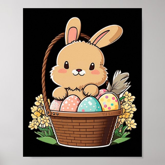 Cute Easter Bunny Painted Easter Eggs Poster (Front)