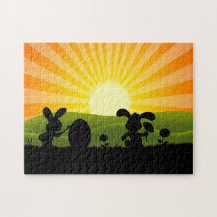 Cute Easter Bunny Painting Egg Jigsaw Puzzle