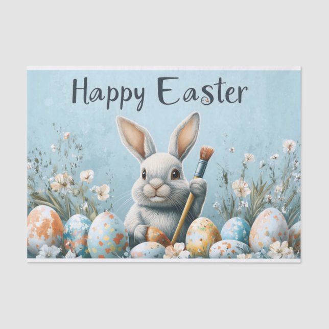 Cute Easter Bunny Painting Eggs: Springtime Art Tissue Paper (Front)