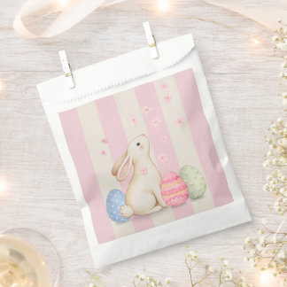 Cute Easter Bunny, Pastel Eggs, and Pink Stripes Favour Bag