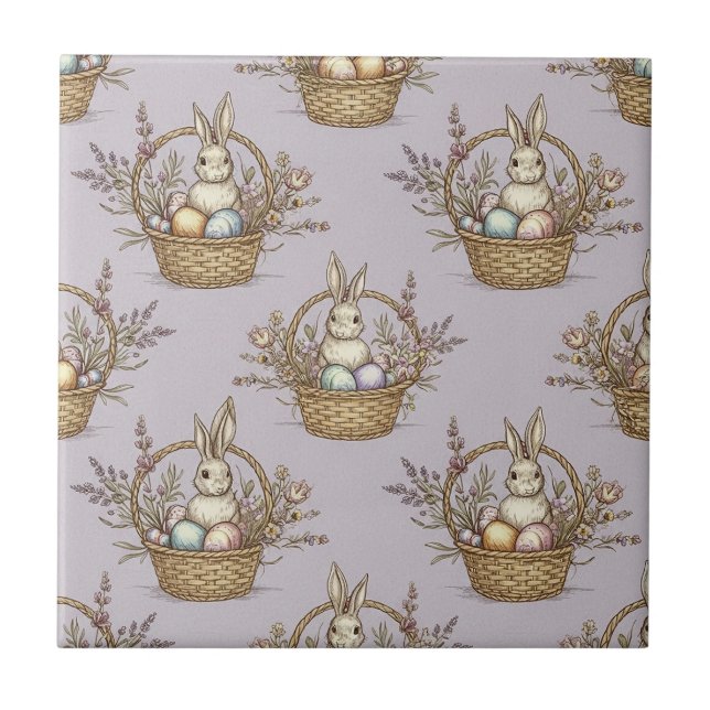 Cute Easter Bunny Pastel Spring Pattern (1) Ceramic Tile (Front)