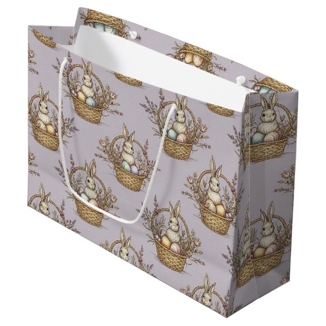 Cute Easter Bunny Pastel Spring Pattern Large Gift Bag (Front Angled)