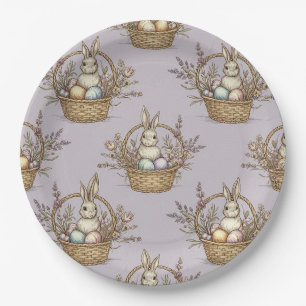 Cute Easter Bunny Pastel Spring Pattern Paper Plate