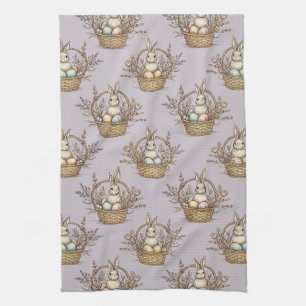 Cute Easter Bunny Pastel Spring Pattern Tea Towel
