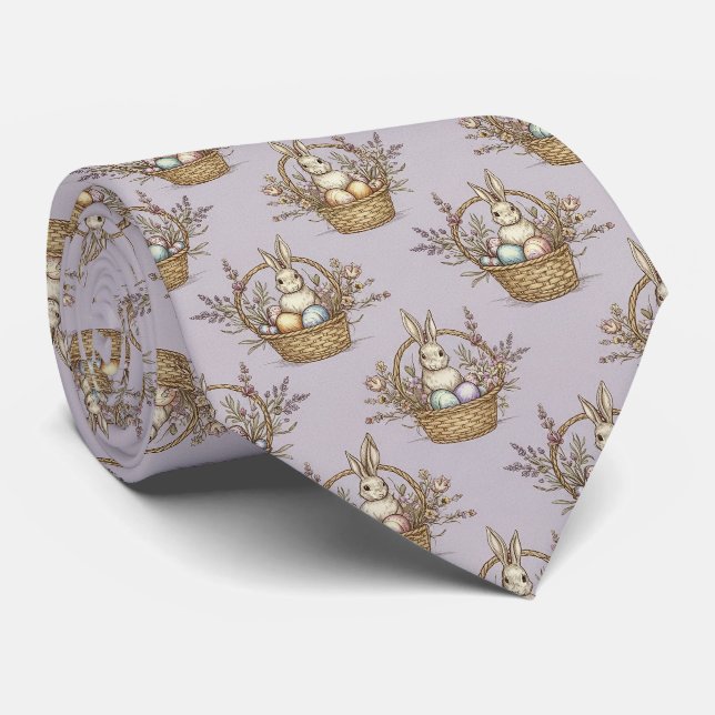 Cute Easter Bunny Pastel Spring Pattern Tie (Rolled)