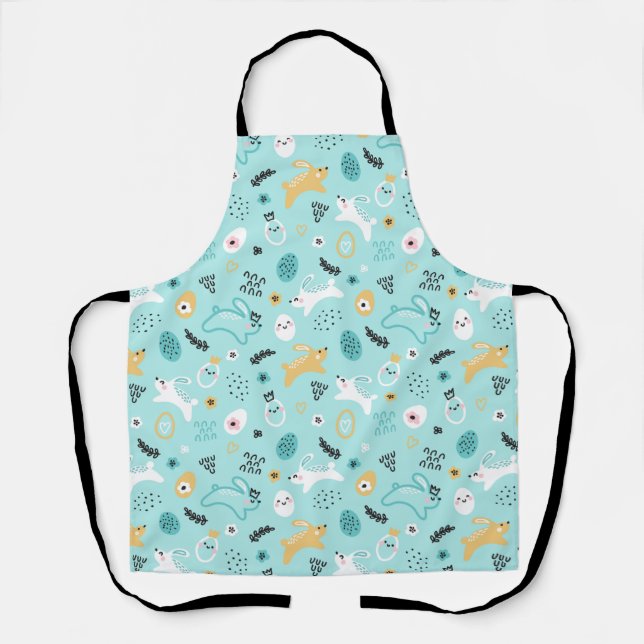 Cute Easter Bunny Pattern Kawaii Rabbits Eggs  Apron (Front)