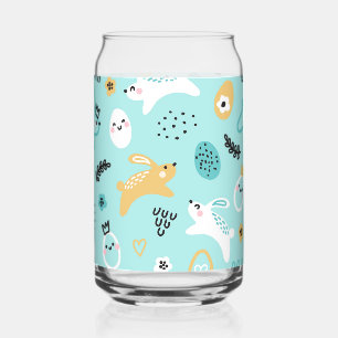 Cute Easter Bunny Pattern Kawaii Rabbits Eggs  Can Glass