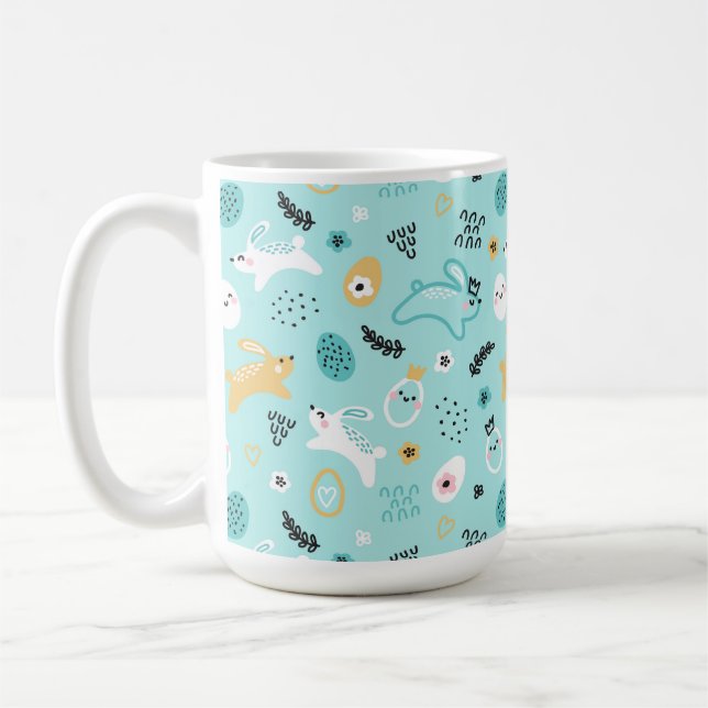 Cute Easter Bunny Pattern Kawaii Rabbits Eggs  Coffee Mug (Left)