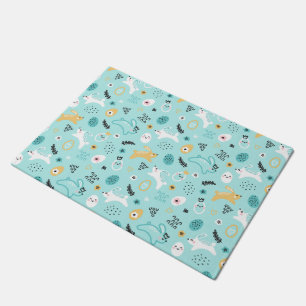 Cute Easter Bunny Pattern Kawaii Rabbits Eggs  Doormat
