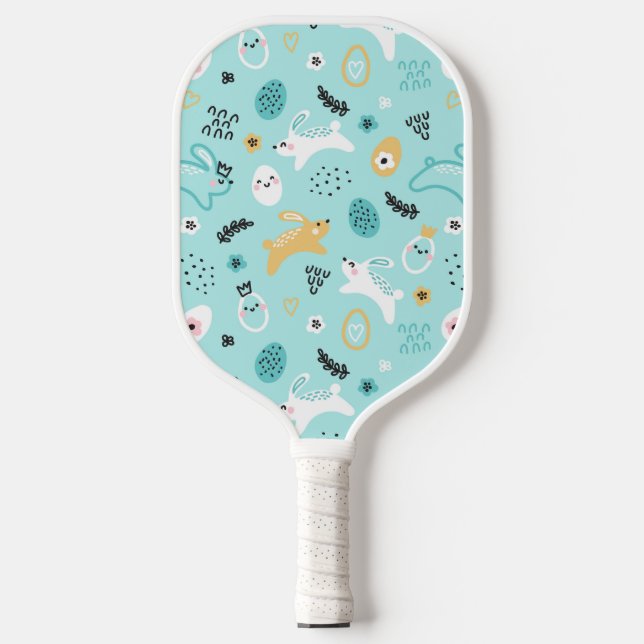 Cute Easter Bunny Pattern Kawaii Rabbits Eggs  Pickleball Paddle (Front)