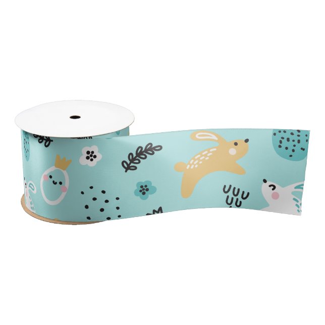 Cute Easter Bunny Pattern Kawaii Rabbits Eggs  Satin Ribbon (Spool)