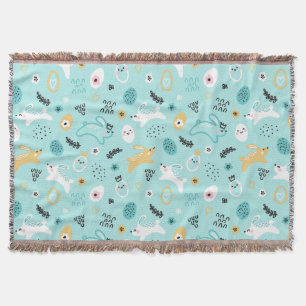 Cute Easter Bunny Pattern Kawaii Rabbits Eggs  Throw Blanket