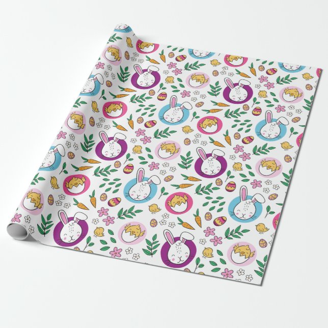 Cute Easter Bunny Pattern Wrapping Paper (Unrolled)