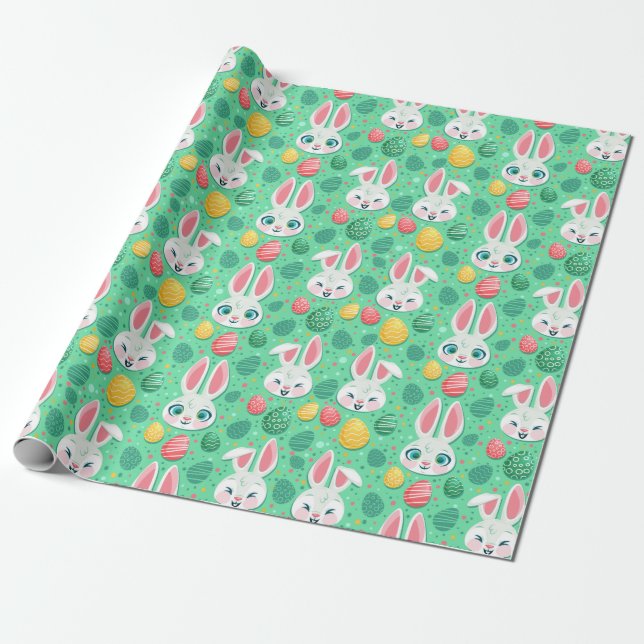 Cute Easter Bunny Pattern Wrapping Paper (Unrolled)