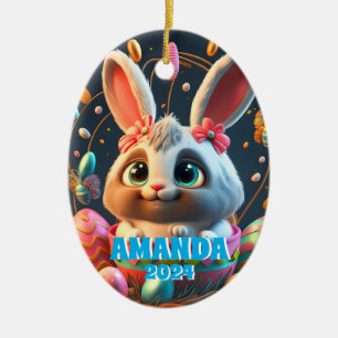 Cute Easter Bunny Personalised Kids Photo Ceramic Ornament