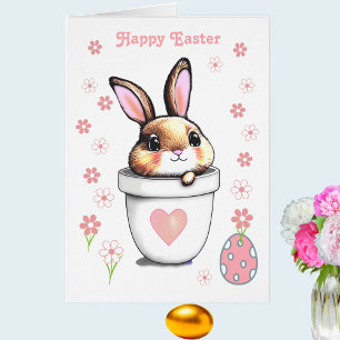 Cute Easter Bunny Plant Pot & Pink Flowers