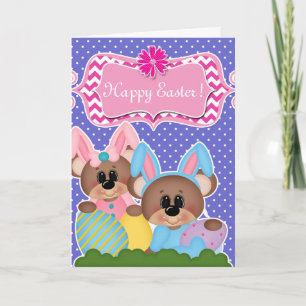 Cute Easter Bunny Polka Dots Holiday Card