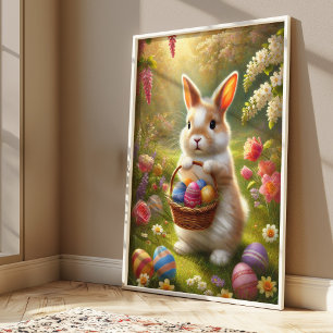 Cute Easter Bunny Poster Spring Rabbit Wall Art