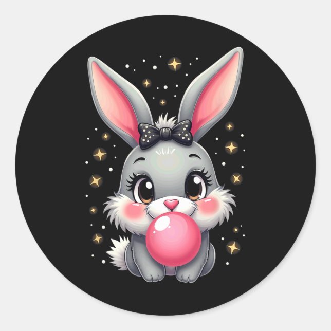 Cute Easter Bunny Rabbit Bubble Gum  Classic Round Sticker (Front)