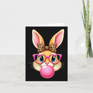 Cute Easter Bunny Rabbit Bubble Gum Girl Women Card