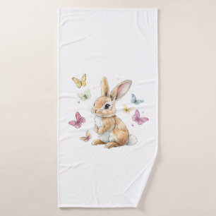 Cute Easter Bunny Rabbit Butterfly T-Shirt Bath Towel