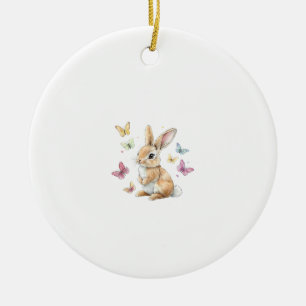 Cute Easter Bunny Rabbit Butterfly T-Shirt Ceramic Ornament