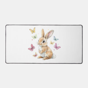Cute Easter Bunny Rabbit Butterfly T-Shirt Desk Mat
