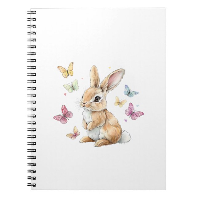 Cute Easter Bunny Rabbit Butterfly T-Shirt Notebook (Front)