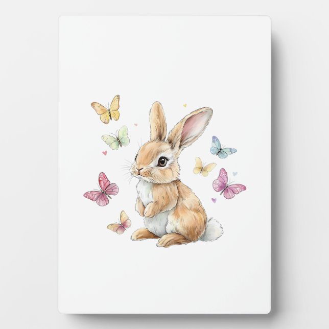 Cute Easter Bunny Rabbit Butterfly T-Shirt Plaque (Front)