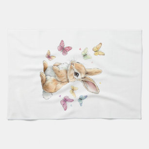 Cute Easter Bunny Rabbit Butterfly T-Shirt Tea Towel