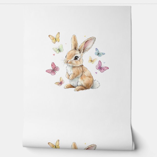 Cute Easter Bunny Rabbit Butterfly T-Shirt Wallpaper (Unrolling)