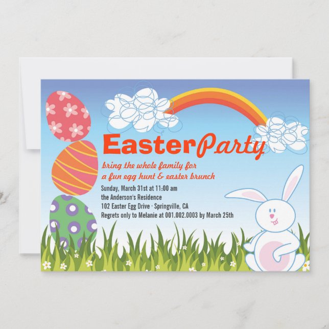 Cute Easter Bunny Rabbit Fun Egg Hunt Party Invite (Front)